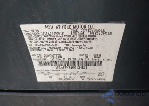 2016 Ford Taurus Sel from USA, damaged, VIN 1FAHP2H85GG134871